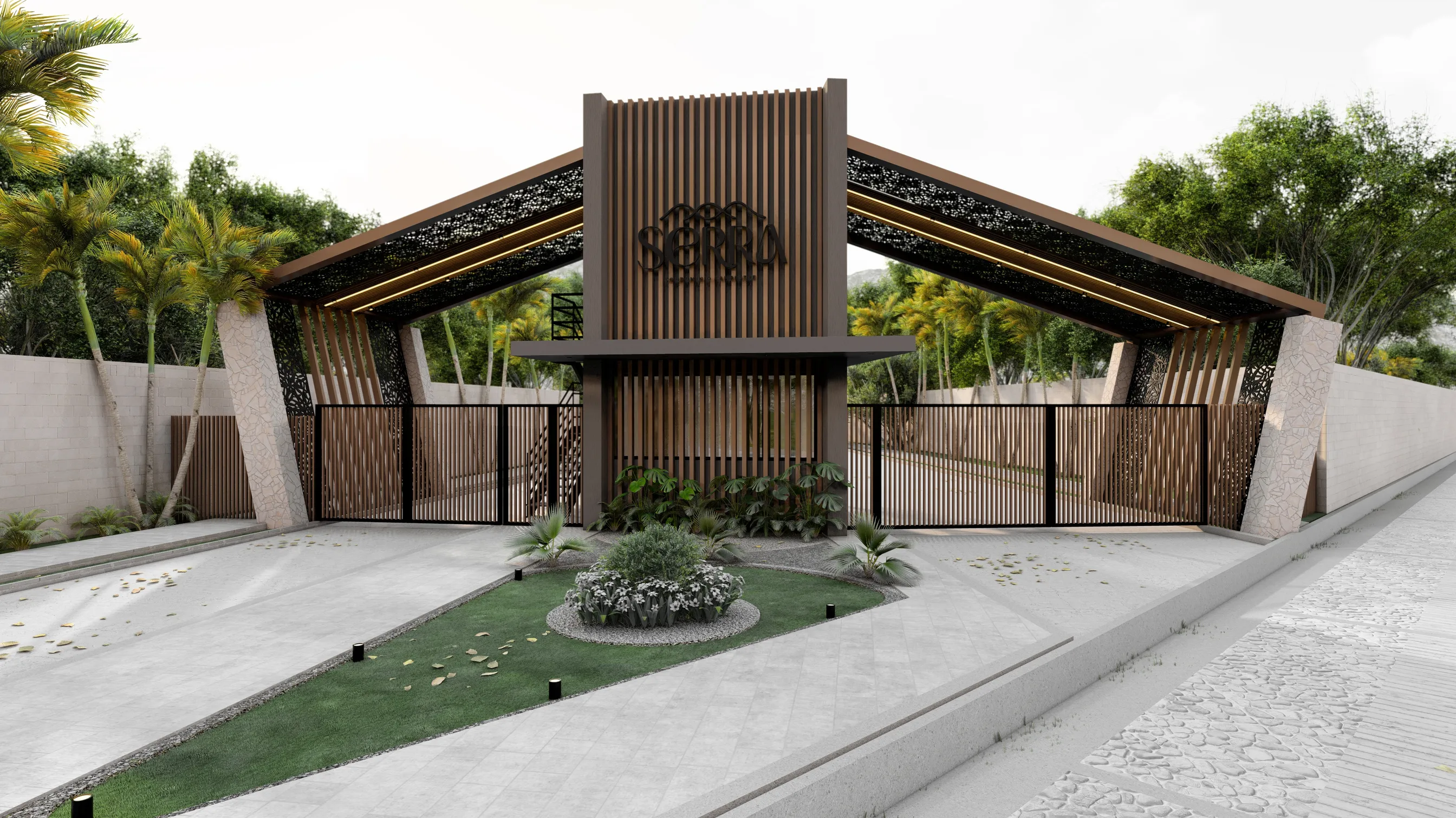 Render del portal de entrada de Serra